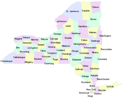 new york state map with counties. New York County Map.